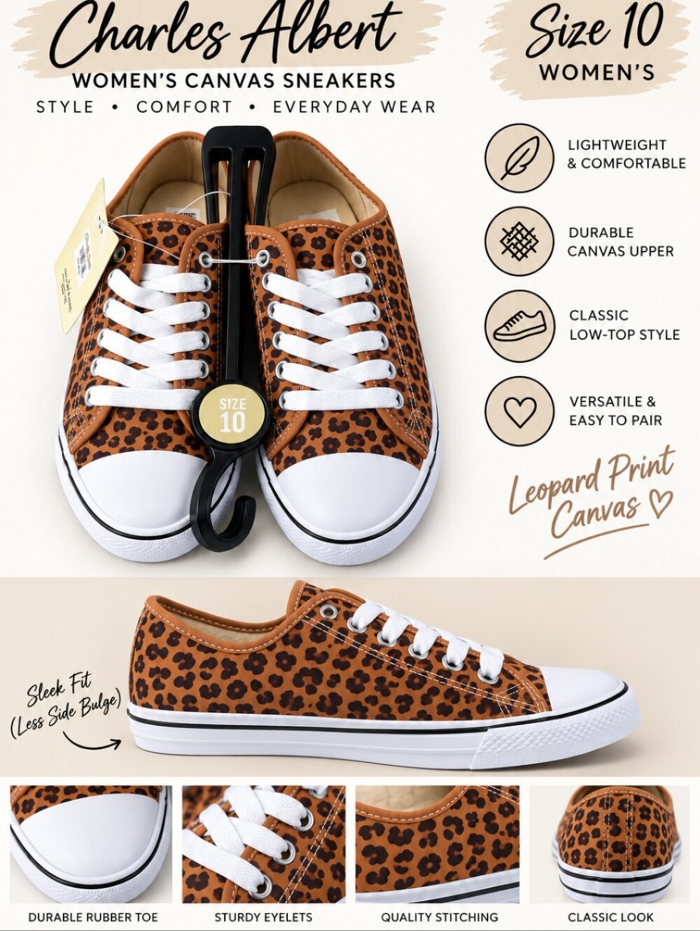 Charles Albert Leopard Print Canvas Sneakers in Brown